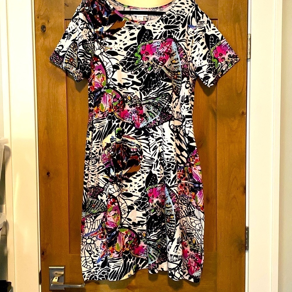 Serengeti Popover shirt Dress Womens L Butterflies Cotton Artsy Art to wear